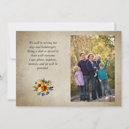 ファミリー素朴懇親会フォトヒマワリの木のスライス 招待状 (裏面)