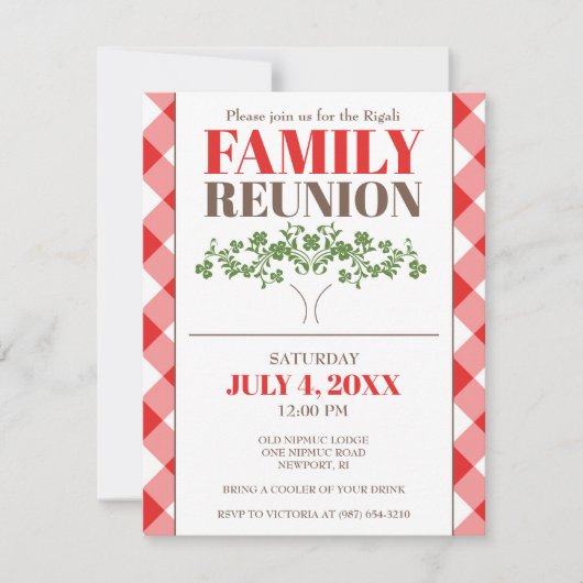 ファミリー素朴懇親会招待状ジンガムピクニック 招待状 (正面)