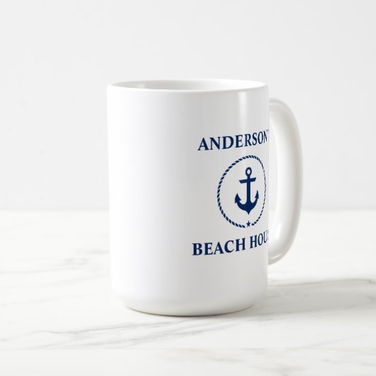 ファミリー航海のネームビーチハウスブルーいかりラージ コーヒーマグカップ (正面右)