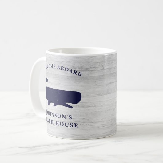 ファミリー航海のネームビーチハウスホエールネイビーブルー コーヒーマグカップ (正面左)