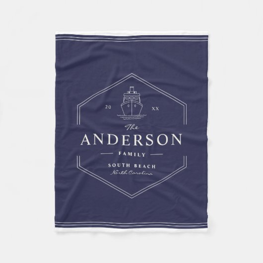 ファミリー航海のビーチボートレイクハウスブルー フリースブランケット (正面)