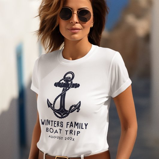 ファミリー航海のボートトリップネイビーブルーいかりカスタム トライブレンドTシャツ