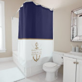 ファミリー航海のモノグラムネイビーブルー金ゴールドいかり シャワーカーテン (インサイチュ)
