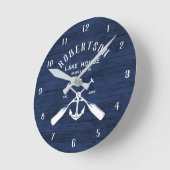 ファミリー航海のレイクハウスいかりネイビーブルーウッド ラウンド壁時計 (傾斜)