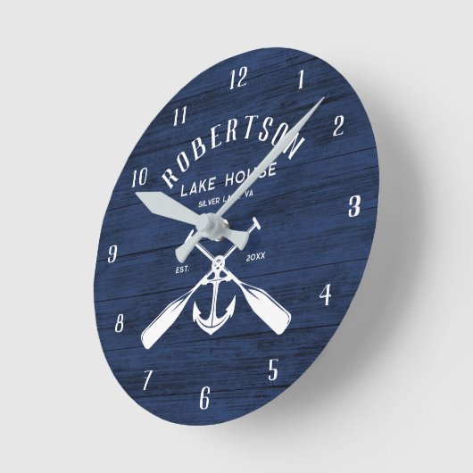 ファミリー航海のレイクハウスいかりネイビーブルーウッド ラウンド壁時計 (傾斜)