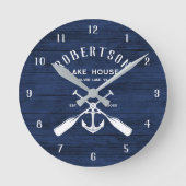 ファミリー航海のレイクハウスいかりネイビーブルーウッド ラウンド壁時計 (正面)