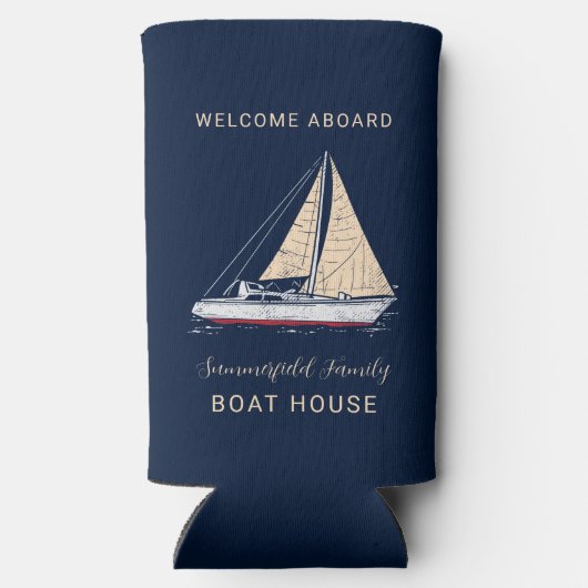 ファミリー航海の懇親会ボートハウスセーリングカスタム スリム缶クーラー (裏面)