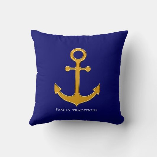 ファミリー航海の金ゴールドいかりオンネイビーブルー クッション (裏面)