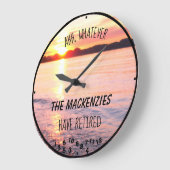 ファミリー退職したビーチビューティフルサンセットおもしろい名 ラージ壁時計 (傾斜)