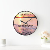 ファミリー退職したビーチビューティフルサンセットおもしろい名 ラージ壁時計 (ホーム)