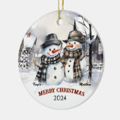 ファミリー雪だるまパーソナライズされたクリスマスオーナメント セラミックオーナメント (左)