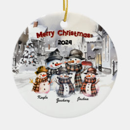 ファミリー雪だるまパーソナライズされたクリスマスオーナメント セラミックオーナメント