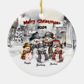 ファミリー雪だるまパーソナライズされたクリスマスオーナメント セラミックオーナメント (裏面)