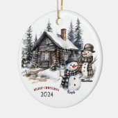 ファミリー雪だるまパーソナライズされたクリスマスオーナメント セラミックオーナメント (左)
