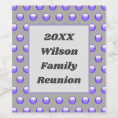 ファミリー鮮やか懇親会ブルーとグレー水玉模様 ワインラベル (シングルラベル)