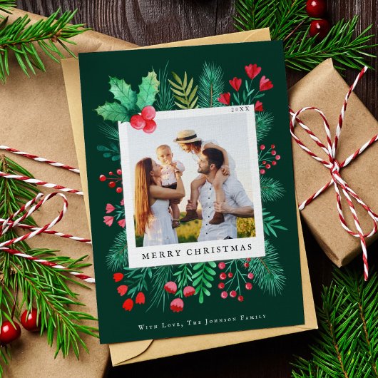 ファミリー1フォトハンド絵を描ウォーターカラー花模様 シーズンカード