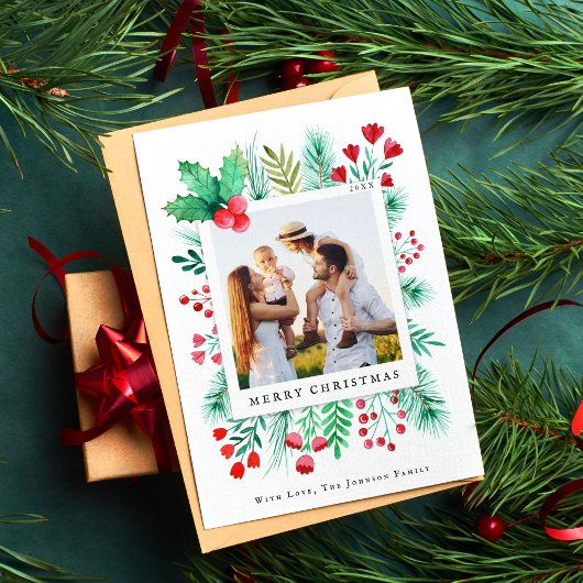 ファミリー1フォトハンド絵を描ウォーターカラー花模様 シーズンカード