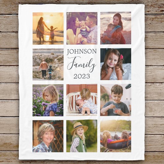 ファミリー11フォトコラージブラックフリースブランケット フリースブランケット