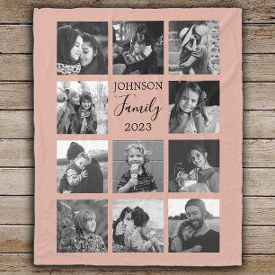ファミリー11フォトコラージュダスティピンクフリースブランケット フリースブランケット