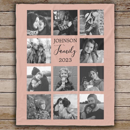 ファミリー11フォトコラージュダスティピンクフリースブランケット フリースブランケット
