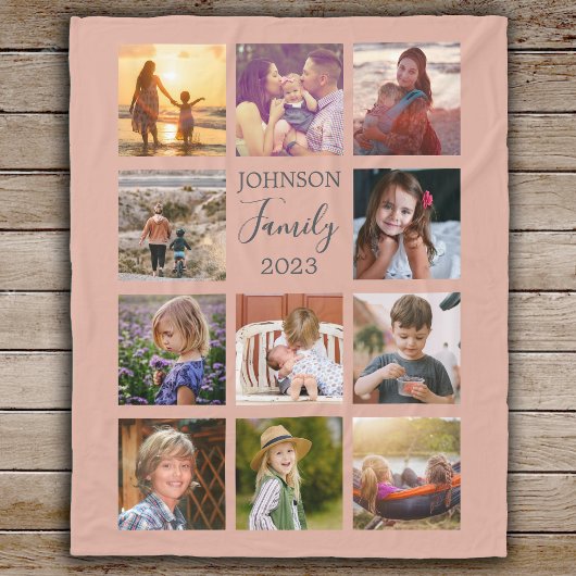 ファミリー11フォトコラージュダスティピンクフリースブランケット フリースブランケット
