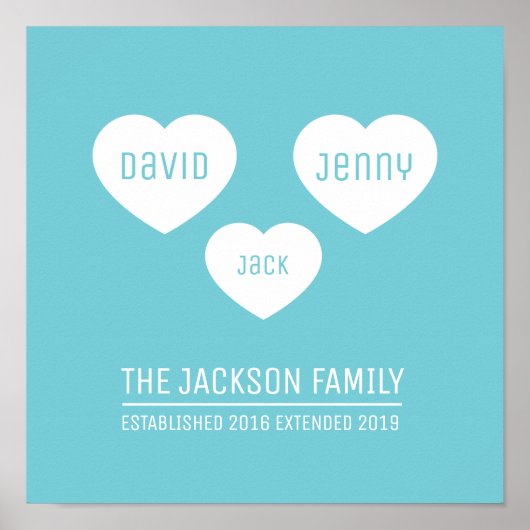 ファミリー3ハートパーソナライズされたタイムラインアートポスター ポスター (正面)