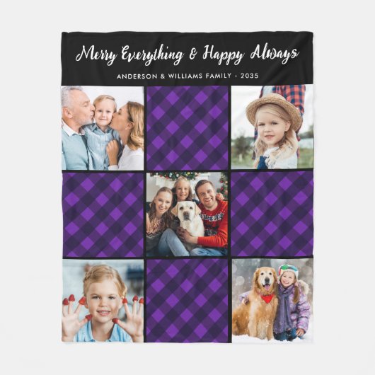 ファミリー5写真パーソナライズされたホリデイプレイドキルト フリースブランケット (正面)