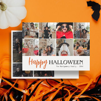 ファミリー かわいい スクリプト ハッピー ハロウィン 12 枚の写真 白 カード