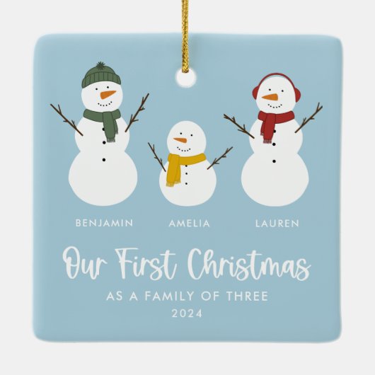 ファミリー・オブ・スリーズ初めてのクリスマス雪だるまオーナメント セラミックオーナメント (裏面)