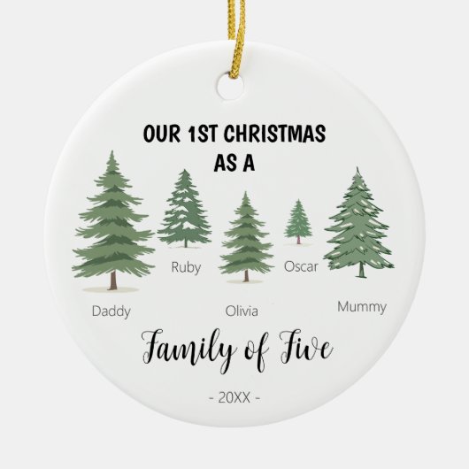 ファミリー・オブ・ファイブ・初めてのクリスマスオーナメント セラミックオーナメント (正面)