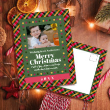 ファミリー クリスマス プリント柄 写真 ホリデー ポストカード