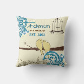 ファミリー ティール ダマスク ラブ 鳥 鳥かご ファミリー ステータス クッション (裏面)