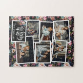 ファミリー ネーム フォト コラージュ | ブラック オン フローラル ジグソーパズル (横)