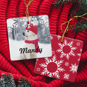 ファミリー&ペットフォトウィンターハット&スカーフスノーフレーク セラミックオーナメント