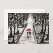 ファミリー ラスティック レッド アンブレラ ブラック アンド ホワイト ポストカード (正面/裏面)