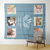 ファミリー リユニオン オーダーメイド フォト コラージュ モノグラム 青 タペストリー (インサイチュ(横))