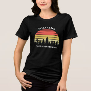 ファミリー・リユニオン キャンプ旅行 カスタム 日没の森 トライブレンドTシャツ