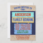 ファミリー リユニオン パーティー おもしろ 木製看板 | 名前を追加 招待状 (正面)