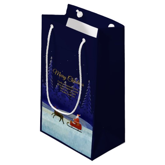 ファミリー/組織名 ブルー + サンタを追加 スモールペーパーバッグ (正面アングル)