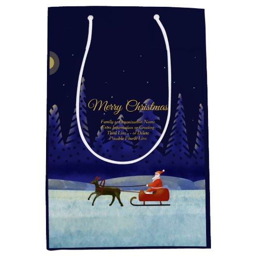 ファミリー/組織名 ブルー + サンタを追加 ミディアムペーパーバッグ (正面)