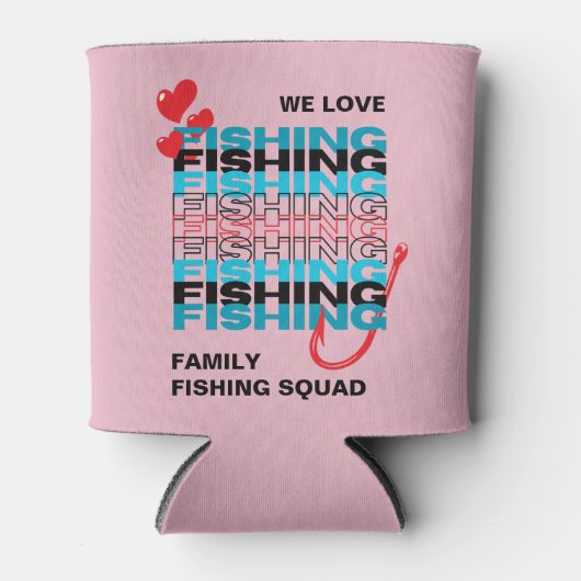 ファミリーLOVE魚釣りチームスクワッドピンク 缶クーラー (正面)