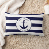 ファミリ名いかり航海のネイビーブルーとホワイト ランバークッション (ブランケット)
