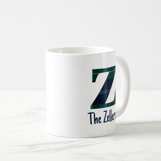 ファミリ名または会社名Plaid Letter zイニシャル コーヒーマグカップ (正面右)