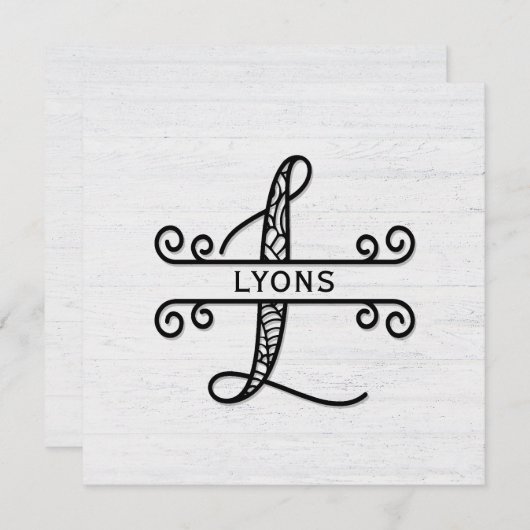 ファミリ名を持つモノグラムレターL ノートカード (正面/裏面)