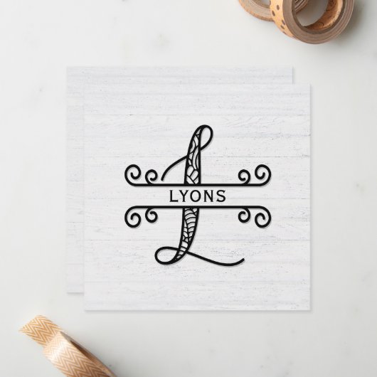 ファミリ名を持つモノグラムレターL ノートカード (正面/裏面インサイチュ)