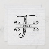 ファミリ名を持つモノグラムレターT ノートカード (正面/裏面)