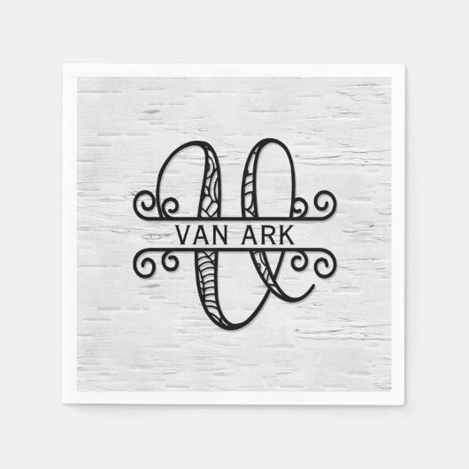ファミリ名を持つモノグラムレターV スタンダードカクテルナプキン (正面)