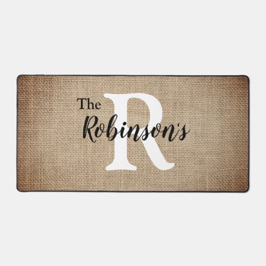 ファミリ名イニシャル素朴Burlapイメージカスタマイズ デスクマット (正面)