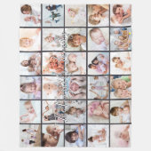 ファミリ名オーバーレイ30フォトコラージュテンプレートグレー フリースブランケット (正面)