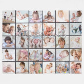 ファミリ名オーバーレイ30フォトコラージュテンプレートグレー フリースブランケット (正面(横))